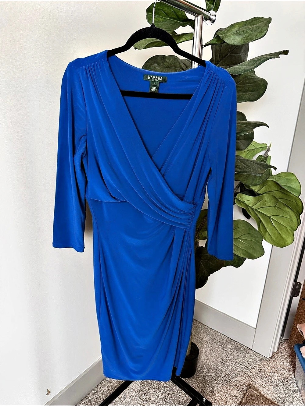 Lauren Ralph Lauren Ralph Lauren Dress Blue Draped Midi Dress Size 12 Like New